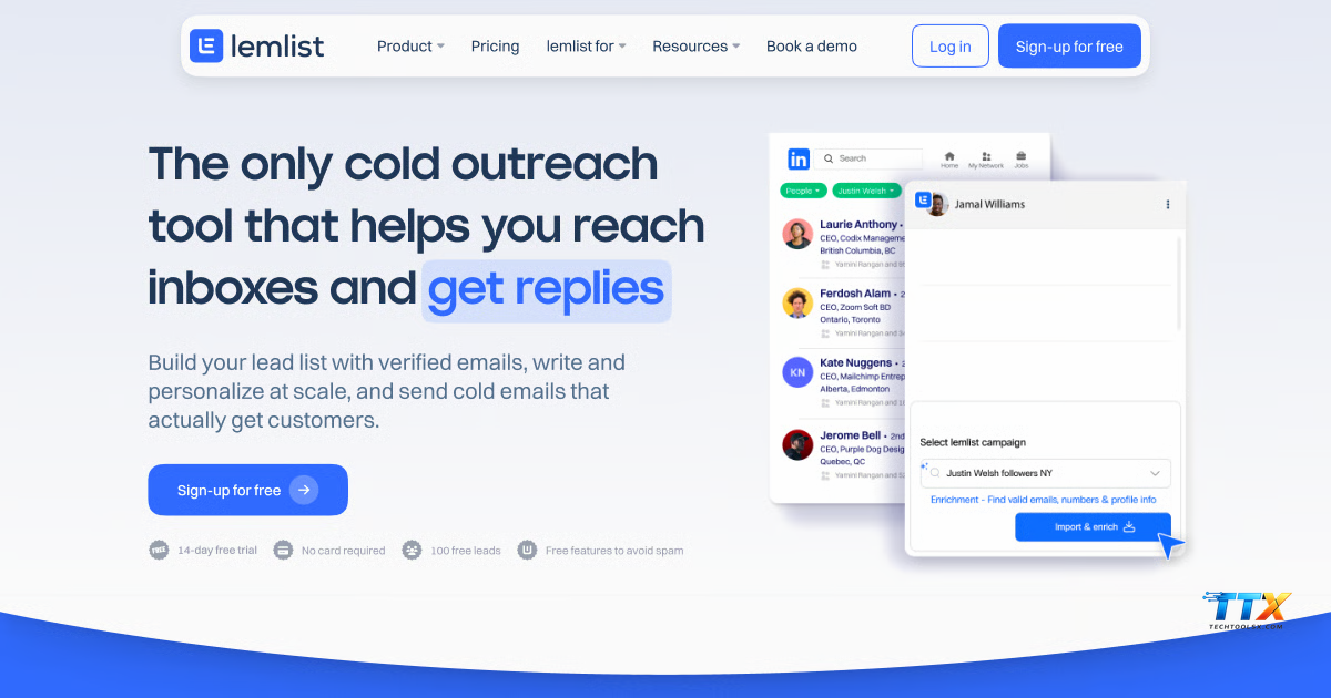 lemlist landing page-techtoolsx.com